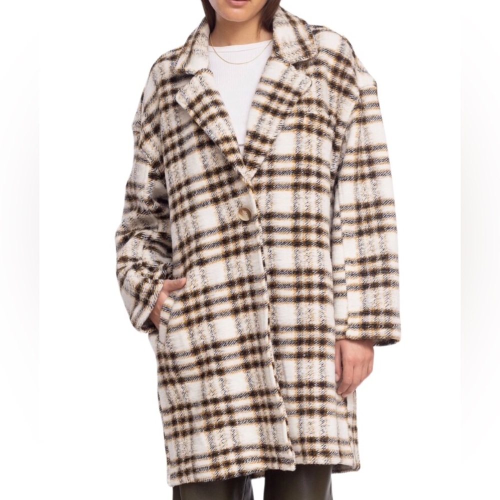 Blank NYC Rustic Cream Mustard Plaid GO AHEAD Button Down Jacket Coat L